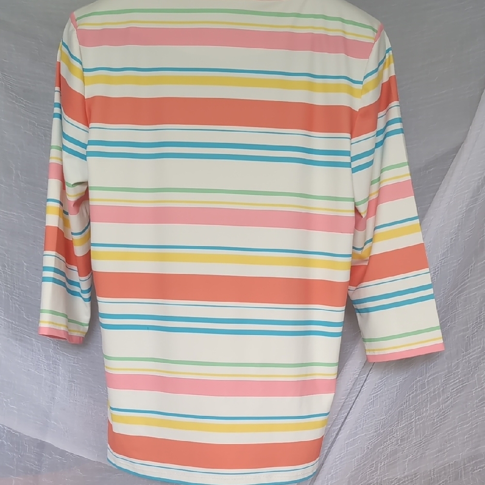 Peck & Peck Blue and Green Striped Top - Picture 7 of 9